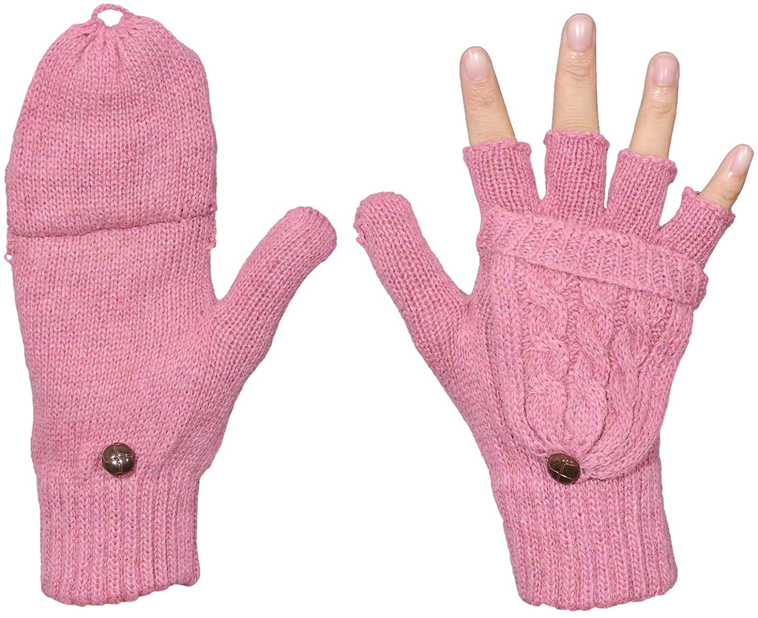 Women’s Winter Gloves Warm Wool Knitted Convertible Fingerless Mittens ...